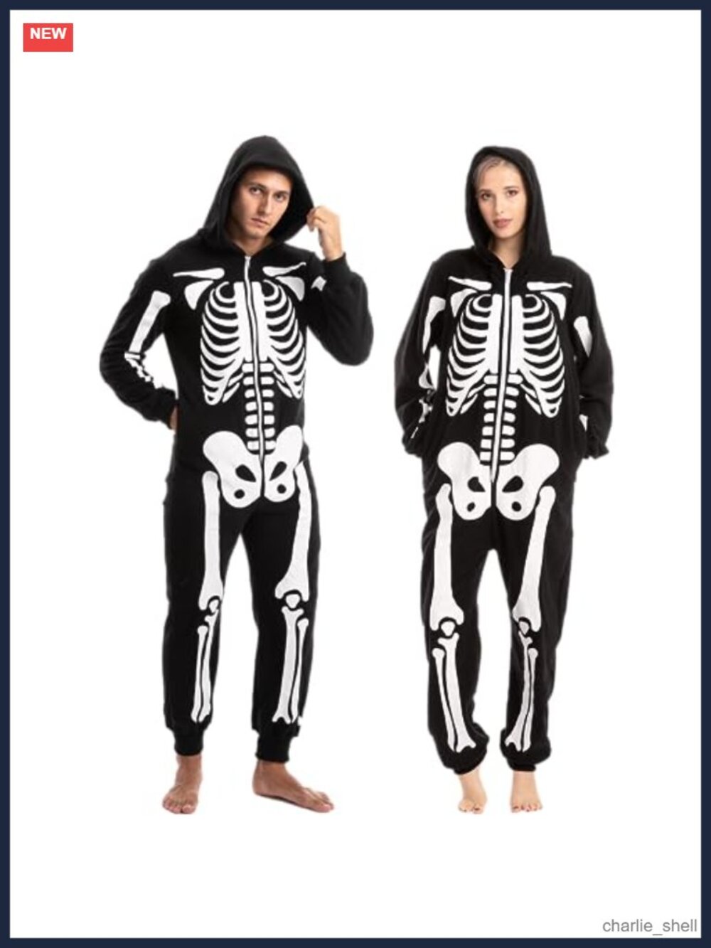 Halloween Skeleton Unisex Costume Jumpsuit Hooded Zipper Closure Adult